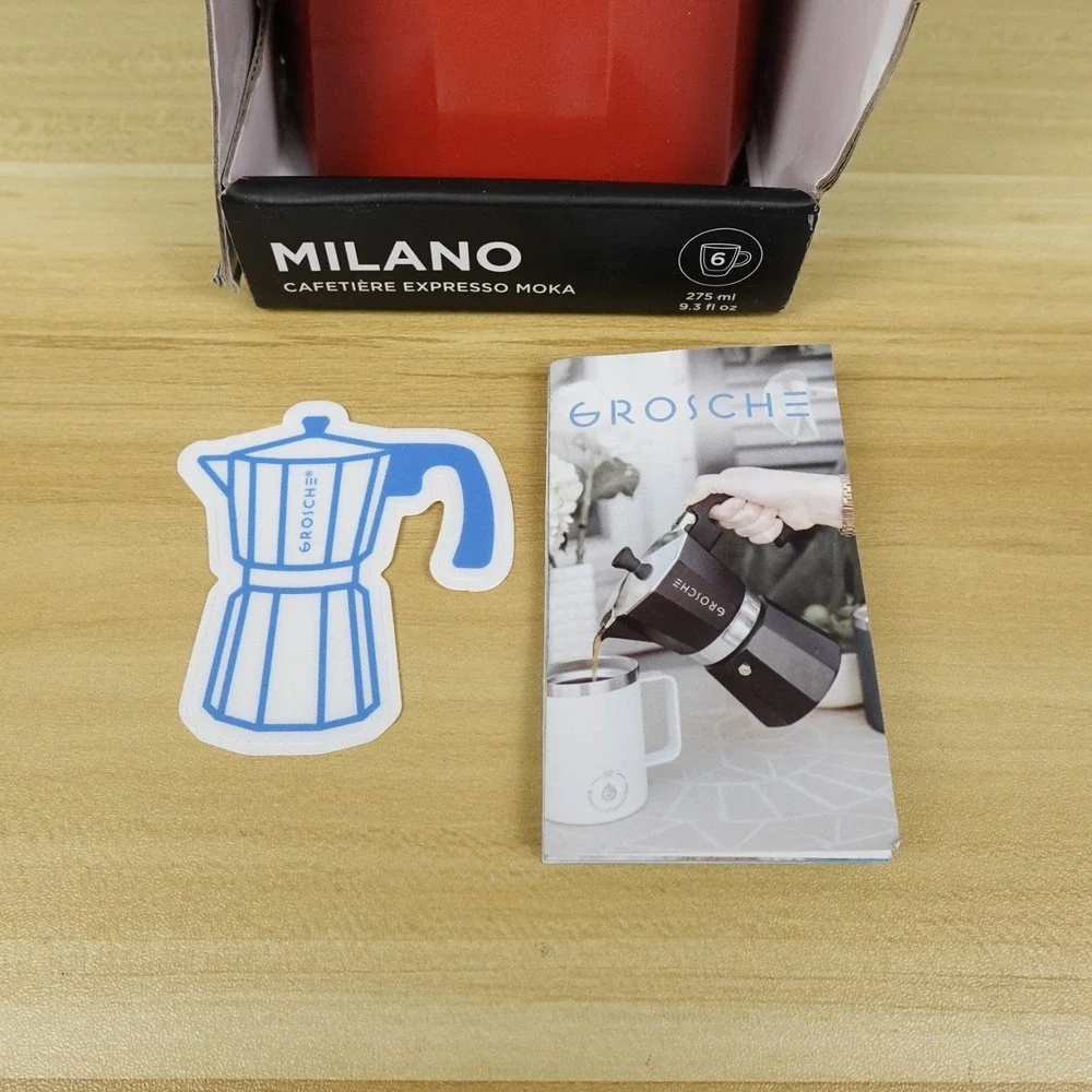 GROSCHE Milano Stovetop Espresso Maker Moka Pot 6 Espresso Cup, 9.3 oz, Red